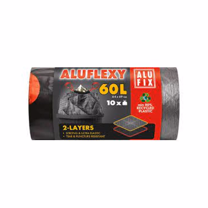 Szemeteszsák ALUFIX 60L 33 mikronos aluflexy fekete 10 darabos