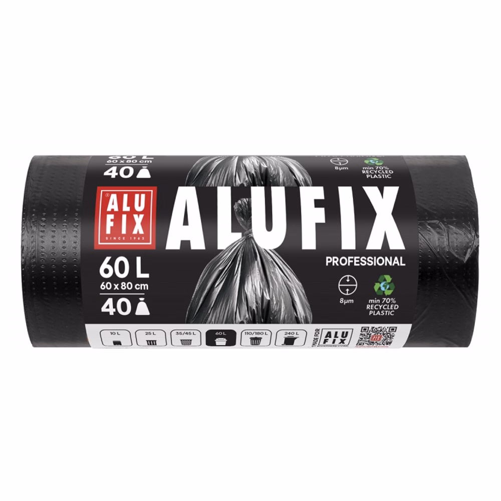 Szemeteszsák ALUFIX 60L fekete HDPE 60x80 cm 40 darabos