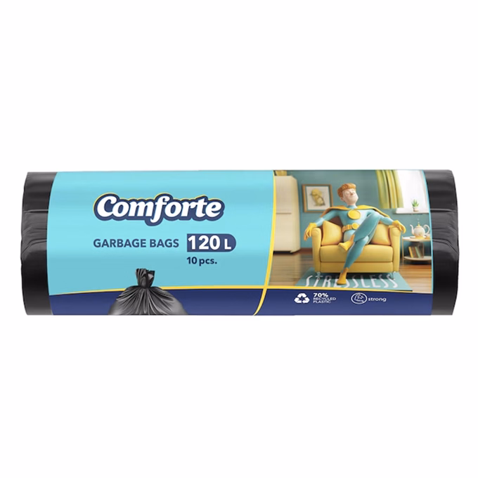 Szemeteszsák COMFORTE 120L fekete 21 mikronos 10 darabos