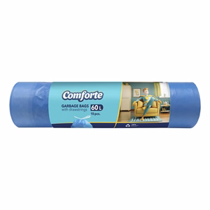 Szemeteszsák COMFORTE 60L kék zárószalagos 15 mikronos 15 darabos