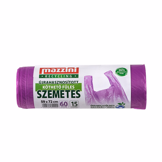 Szemeteszsák MAZZINI 60L újrahasznosított köthető füles 15 darabos