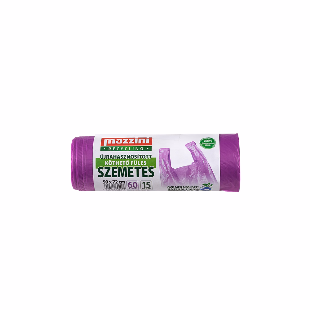 Szemeteszsák MAZZINI 60L újrahasznosított köthető füles 15 darabos