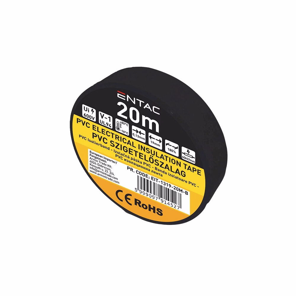 Szigetelőszalag ENTAC 19mmx20m fekete