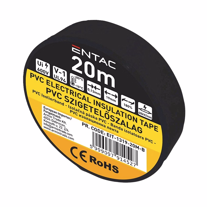 Szigetelőszalag ENTAC 19mmx20m fekete