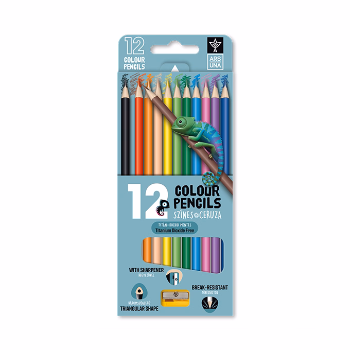 Színes ceruza ARS UNA háromszögletű + hegyező 12 darabos