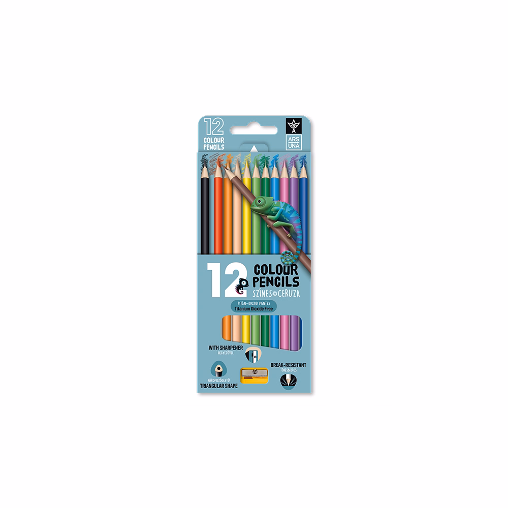 Színes ceruza ARS UNA háromszögletű + hegyező 12 darabos