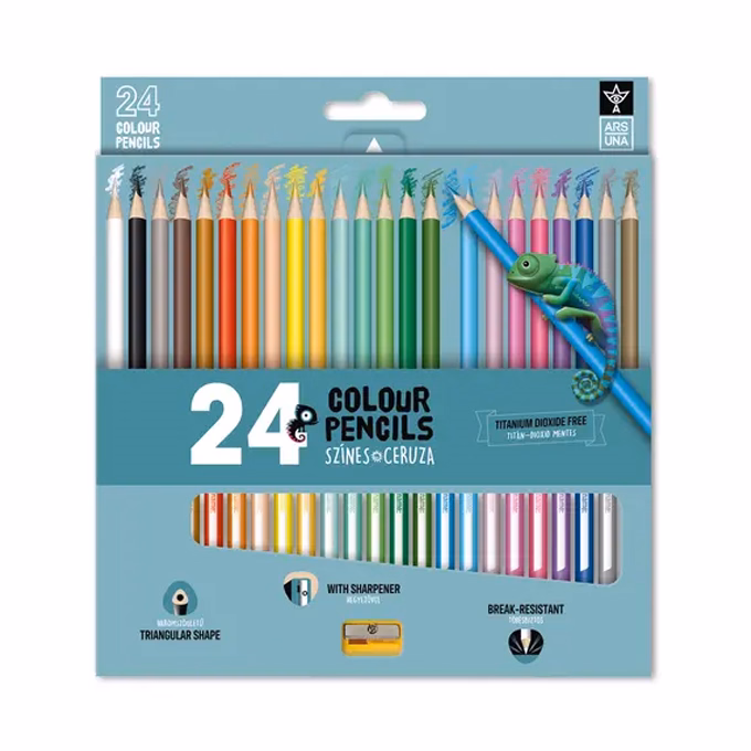 Színes ceruza ARS UNA háromszögletű + hegyező 24 darabos