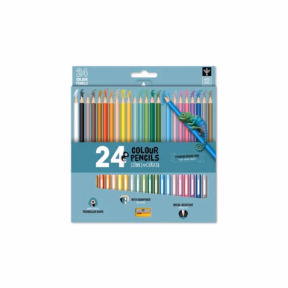 Színes ceruza ARS UNA háromszögletű + hegyező 24 darabos