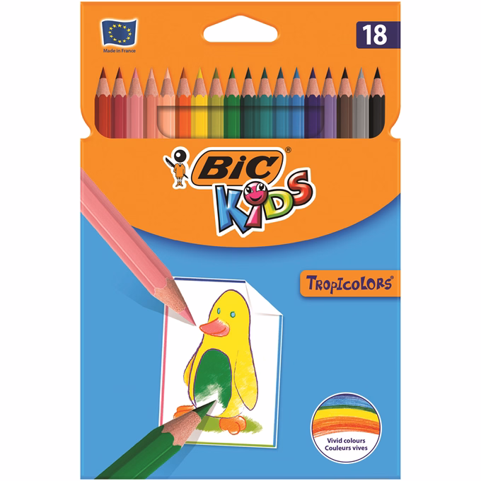 Színes ceruza BIC Kids Tropicolors hatszögletű 18 darabos