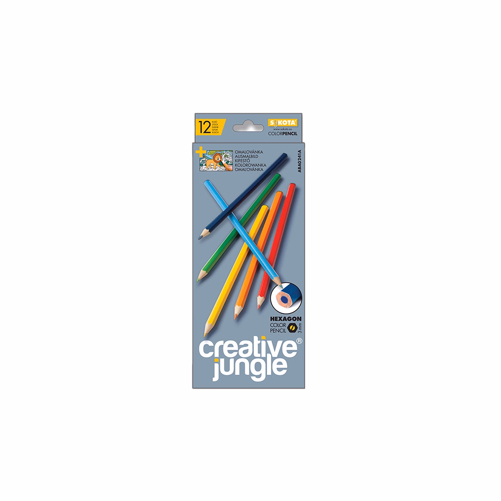 Színes ceruza CREATIVE JUNGLE grey hatszögletű 12 darabos