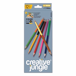 Színes ceruza CREATIVE JUNGLE grey kétvégű háromszögletű 24 szín/készlet