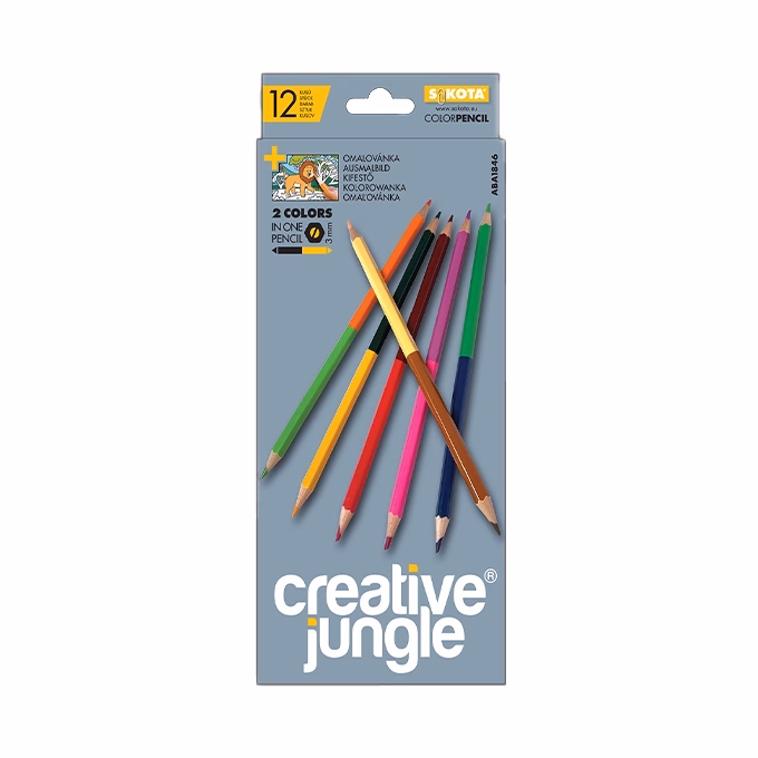 Színes ceruza CREATIVE JUNGLE grey kétvégű háromszögletű 24 szín/készlet