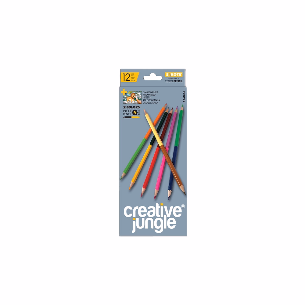 Színes ceruza CREATIVE JUNGLE grey kétvégű háromszögletű 24 szín/készlet