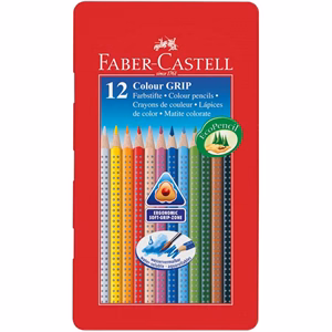 Színes ceruza FABER-CASTELL Grip háromszögletű fémdobozos 12 darabos
