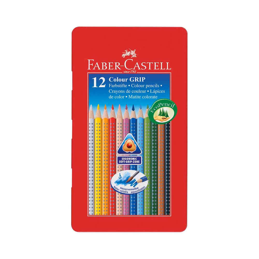 Színes ceruza FABER-CASTELL Grip háromszögletű fémdobozos 12 darabos