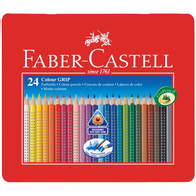 Színes ceruza FABER-CASTELL Grip háromszögletű fémdobozos 24 darabos