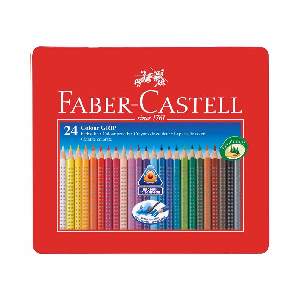 Színes ceruza FABER-CASTELL Grip háromszögletű fémdobozos 24 darabos