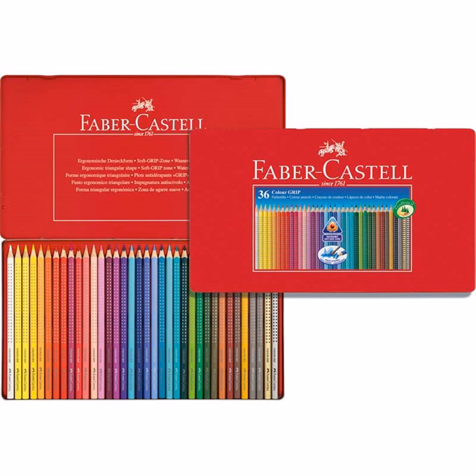 Színes ceruza FABER-CASTELL Grip háromszögletű fémdobozos 36 darabos