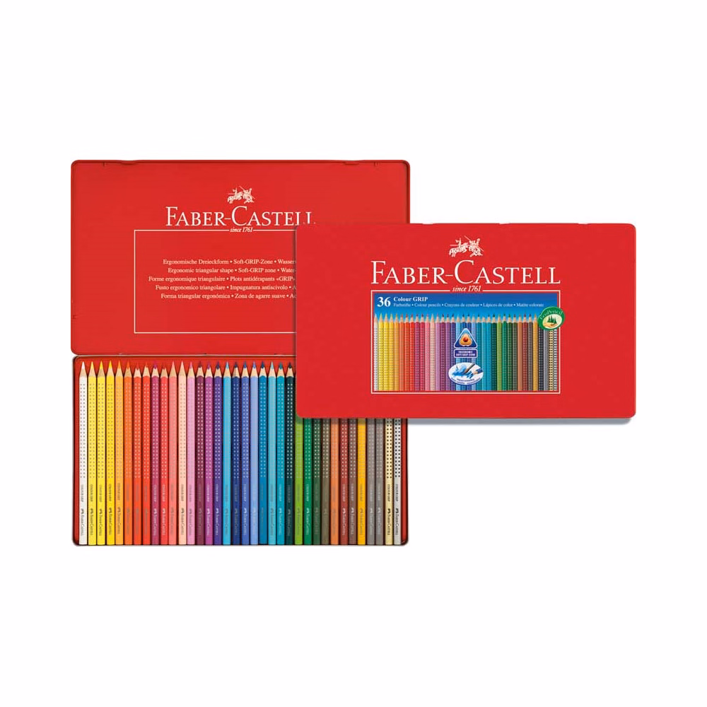 Színes ceruza FABER-CASTELL Grip háromszögletű fémdobozos 36 darabos