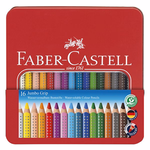 Színes ceruza FABER-CASTELL Jumbo Grip háromszögletű fém dobozban 16 darabos készlet