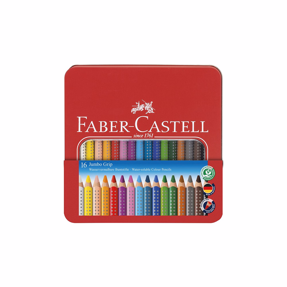 Színes ceruza FABER-CASTELL Jumbo Grip háromszögletű fém dobozban 16 darabos készlet