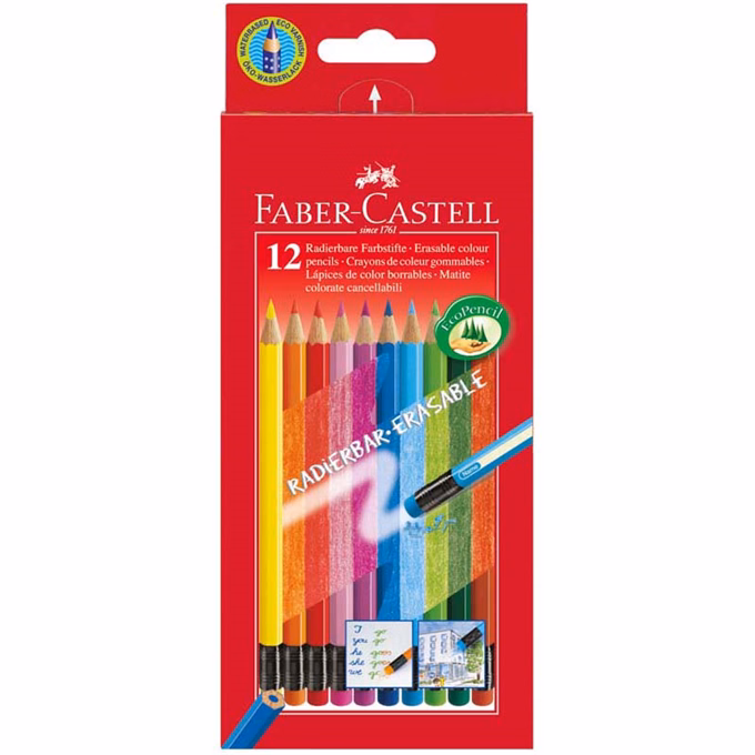 Színes ceruza FABER-CASTELL háromszögletű 12 darabos készlet+színes radír