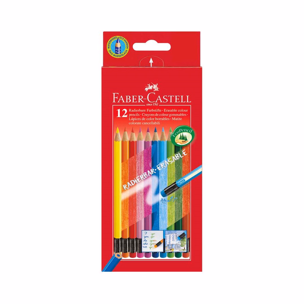 Színes ceruza FABER-CASTELL háromszögletű 12 darabos készlet+színes radír