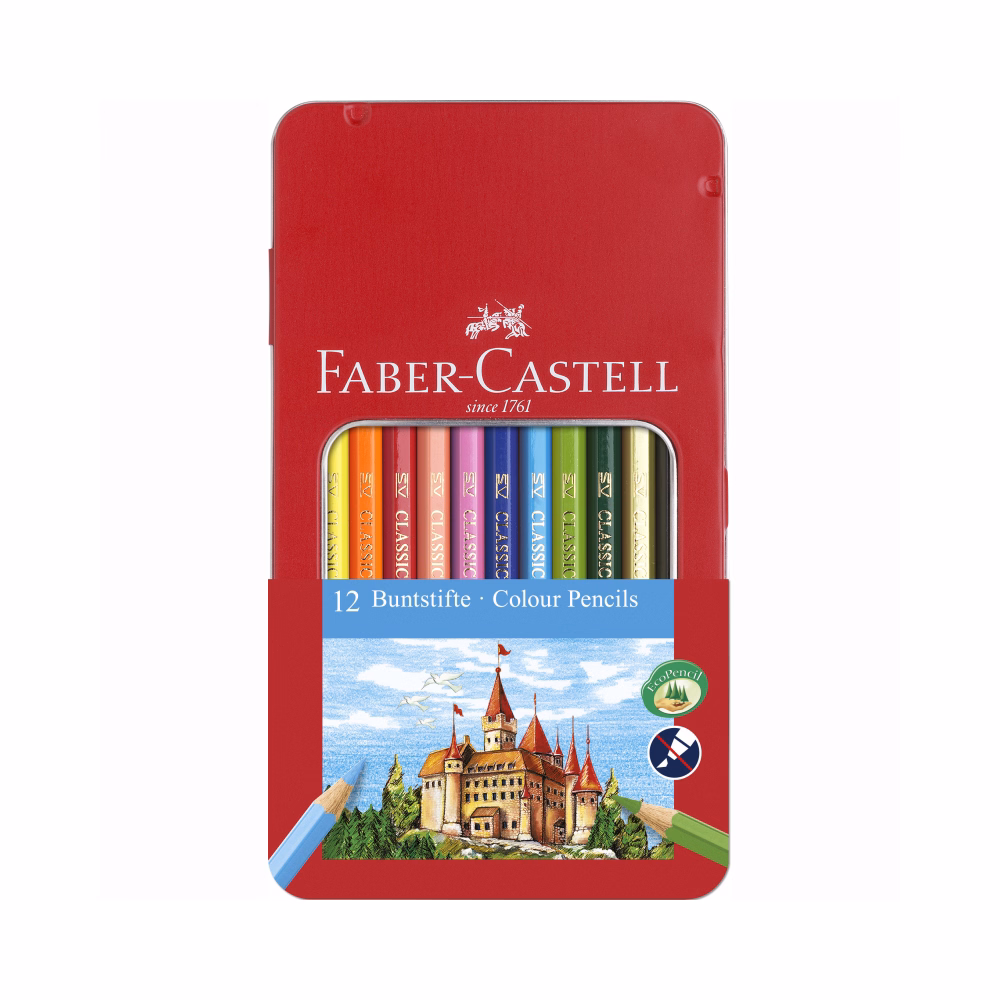 Színes ceruza FABER-CASTELL hatszögletű fémdobozos 12 darabos készlet