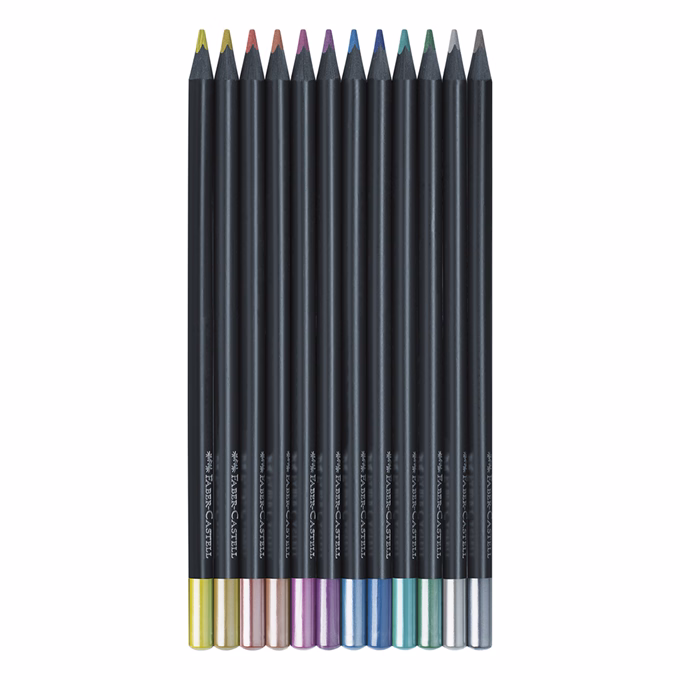Színes ceruza FABER-CASTELL Black Edition háromszögletű fekete testű metál 12 darabos
