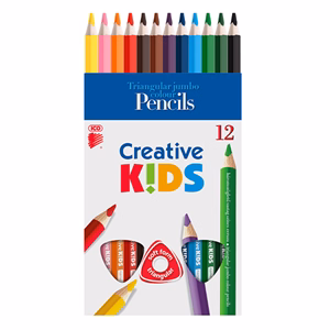 Színes ceruza ICO Creative Kids háromszögletű vastag festett 12 darabos