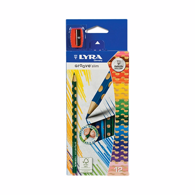 Színes ceruza LYRA Groove Slim háromszögletű vékony 12 darabos+hegyező