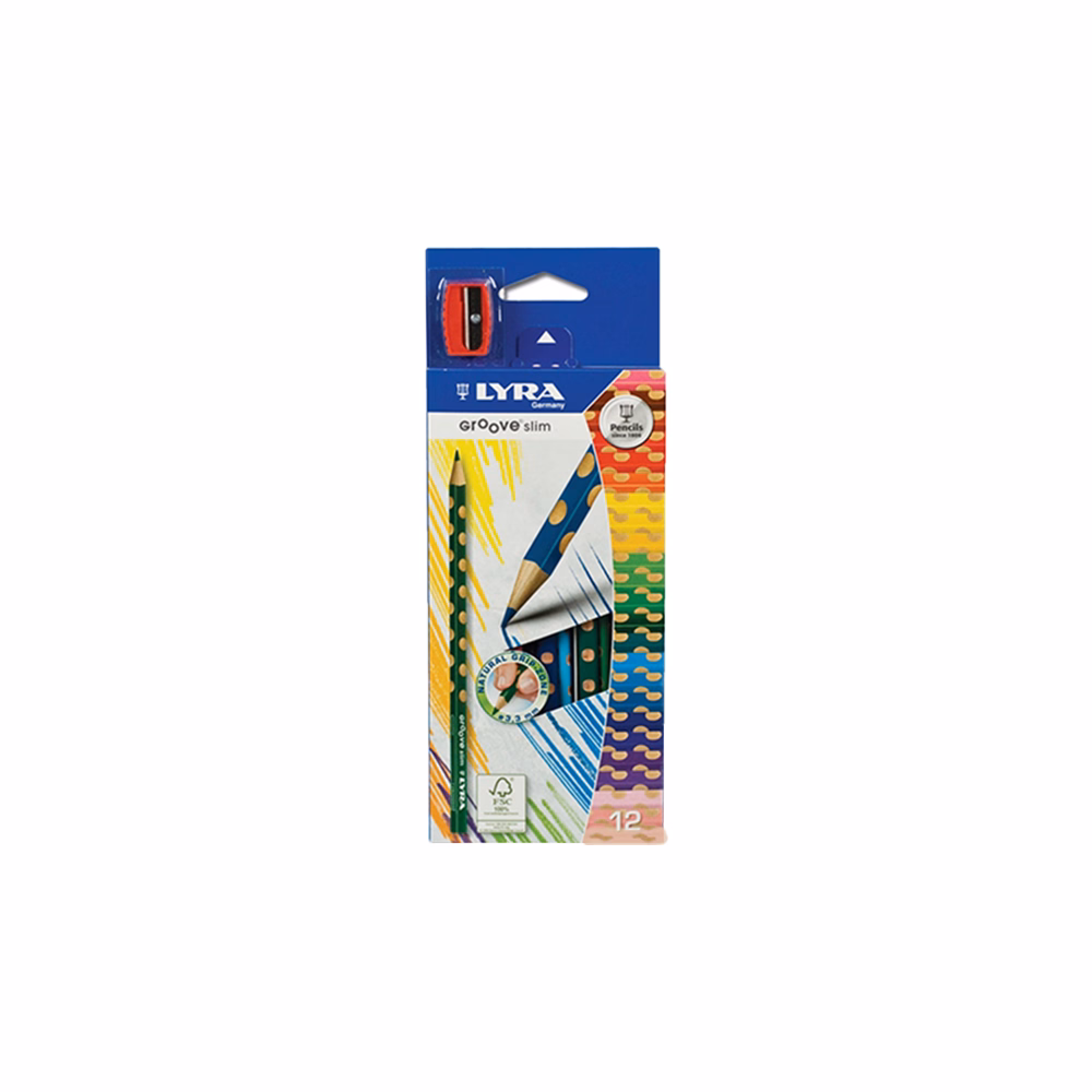 Színes ceruza LYRA Groove Slim háromszögletű vékony 12 darabos+hegyező