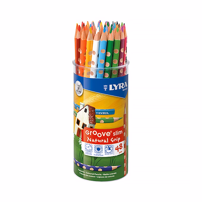 Színes ceruza LYRA Groove Slim háromszögletű vékony műanyag pohárban 48 darabos Színes ceruza LYRA Groove Slim háromszögletű vékony műanyag pohárban 48 darabos