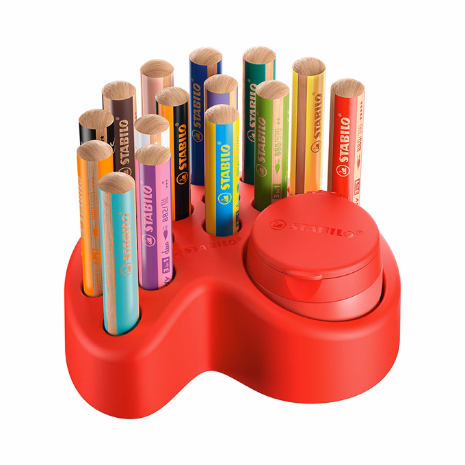 Színes ceruza STABILO Woody 3in1 asztali tartóban hegyezővel 15 darabos