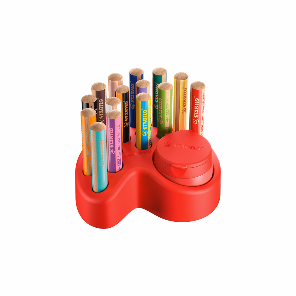 Színes ceruza STABILO Woody 3in1 asztali tartóban hegyezővel 15 darabos