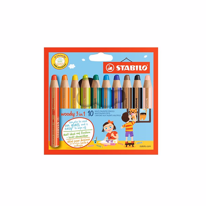 Színes ceruza STABILO Woody 3in1 hengeres vastag 10 darabos Színes ceruza STABILO Woody 3in1 hengeres vastag 10 darabos
