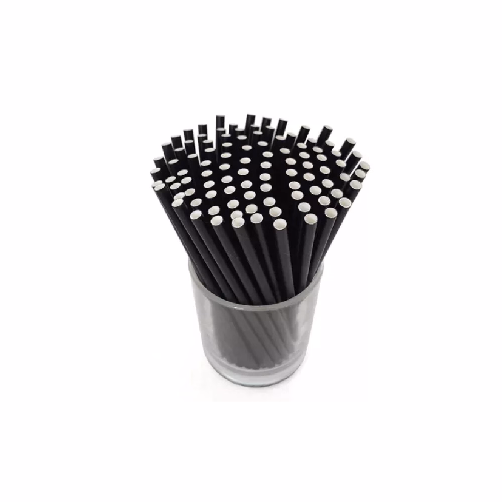 Szívószál papír fekete  6mmx230mm 100 darabos