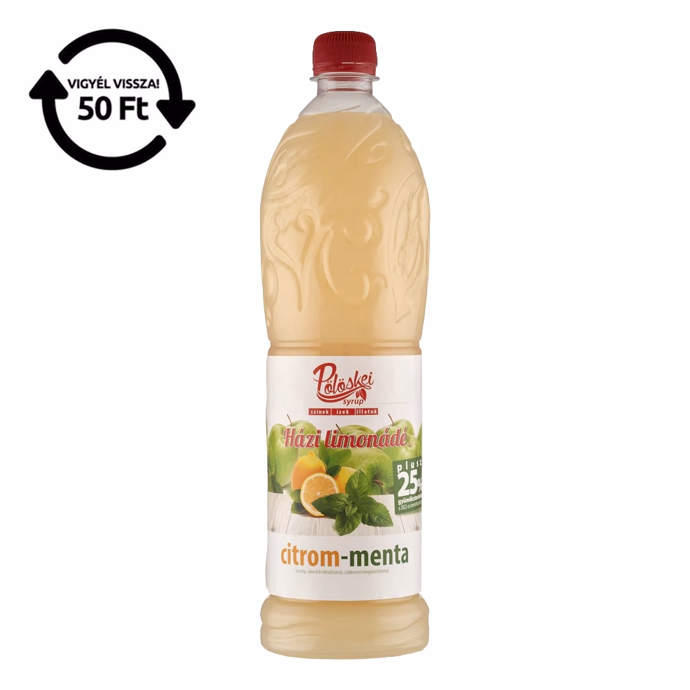 Szörp PÖLÖSKEI Syrup Citrom-menta cukorral és édesítőszerrel 25% gyümölcstartalommal 1L DRS