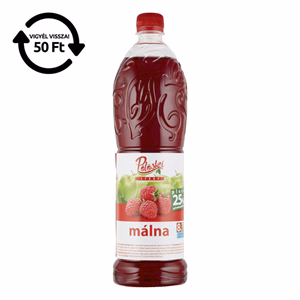 Szörp PÖLÖSKEI Syrup Málna cukorral és édesítőszerrel 25% gyümölcstartalommal 1L DRS