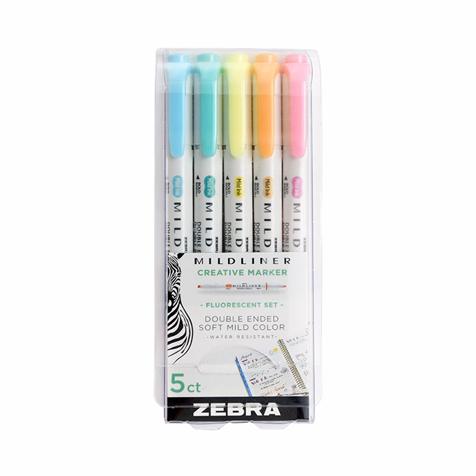 Szövegkiemelő készlet kétvégű ZEBRA Mildliner fluorescent 1,4-4,0 mm 5 darabos