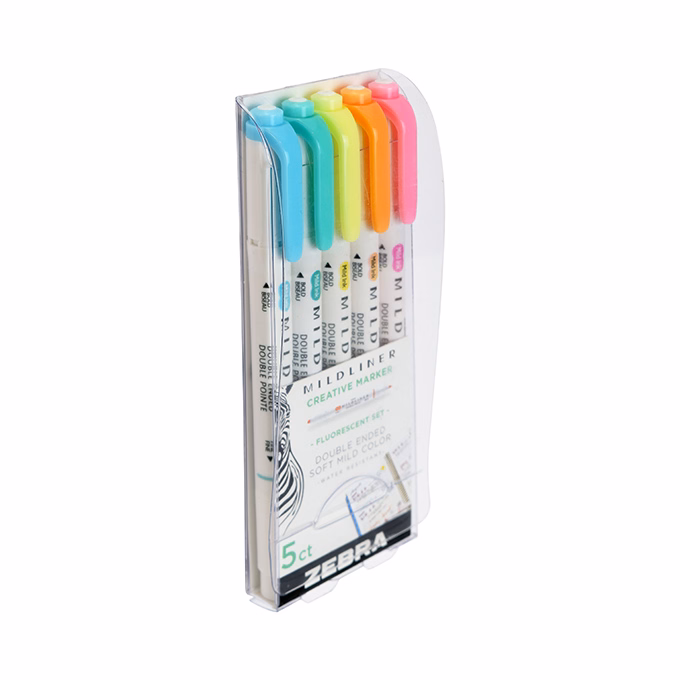 Szövegkiemelő készlet kétvégű ZEBRA Mildliner fluorescent 1,4-4,0 mm 5 darabos