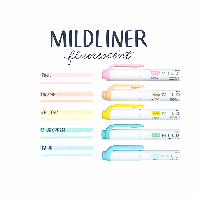 Szövegkiemelő készlet kétvégű ZEBRA Mildliner fluorescent 1,4-4,0 mm 5 darabos