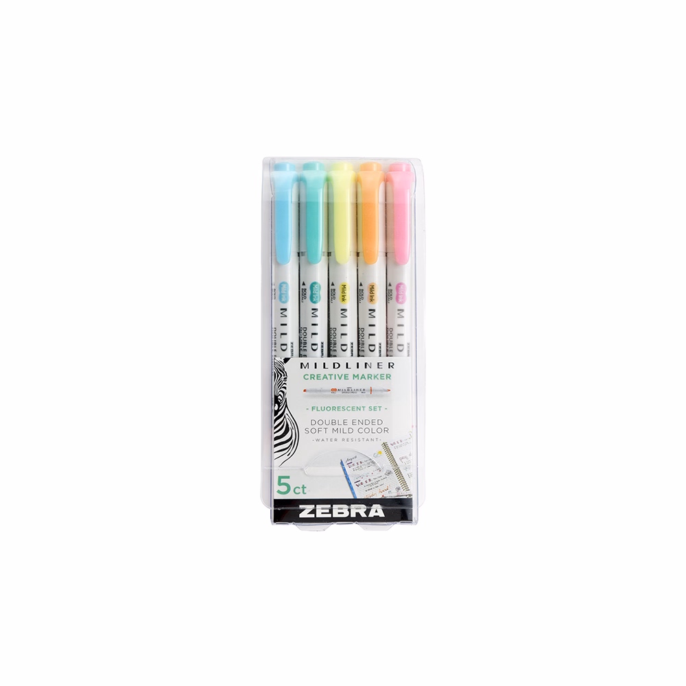 Szövegkiemelő készlet kétvégű ZEBRA Mildliner fluorescent 1,4-4,0 mm 5 darabos