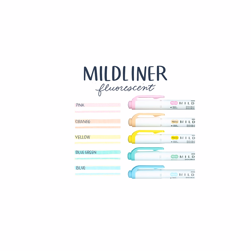 Szövegkiemelő készlet kétvégű ZEBRA Mildliner fluorescent 1,4-4,0 mm 5 darabos