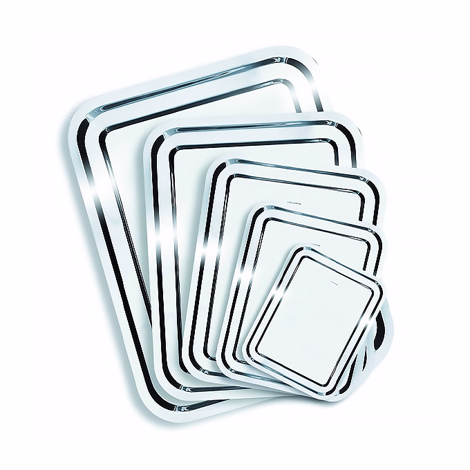 Tálca szögletes rozsdamentes acél krómozott 25 x 21 cm