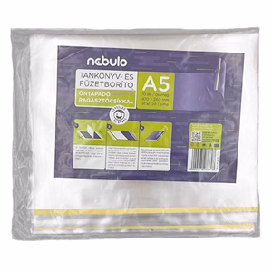 Tankönyvborító NEBULO A/5 öntapadós csíkkal víztiszta 65mic 47x26 cm 10 darabos