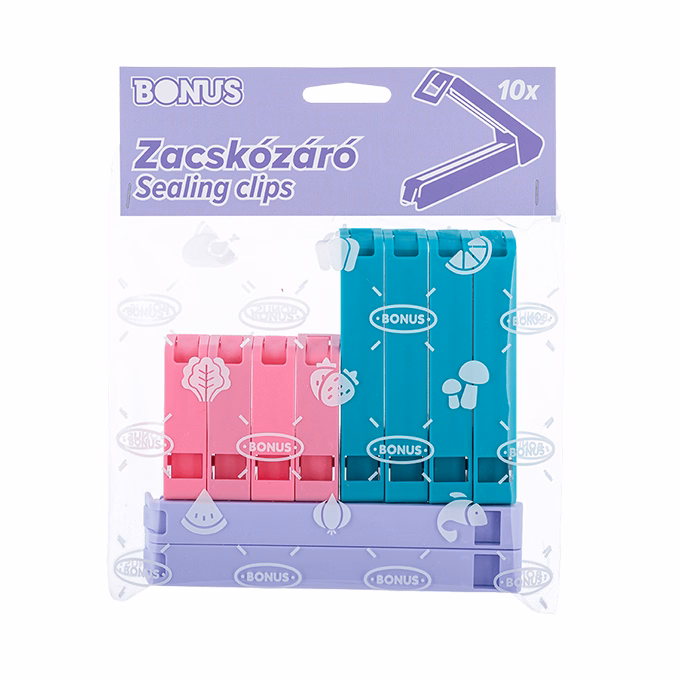 Tasakzáró csipesz BONUS műanyag 3 méret vegyes színek 10 darabos