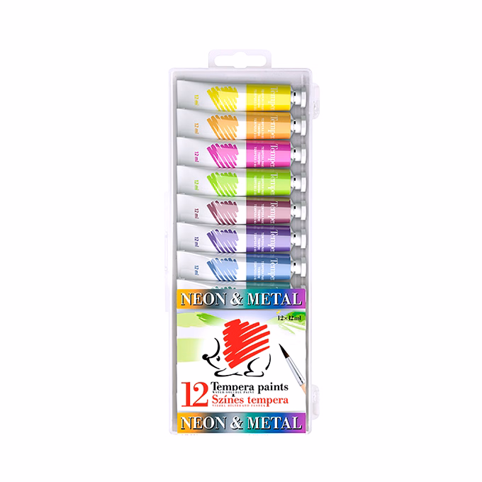 Tempera ICO Süni metál és neon színek 12 darabos 12 ml