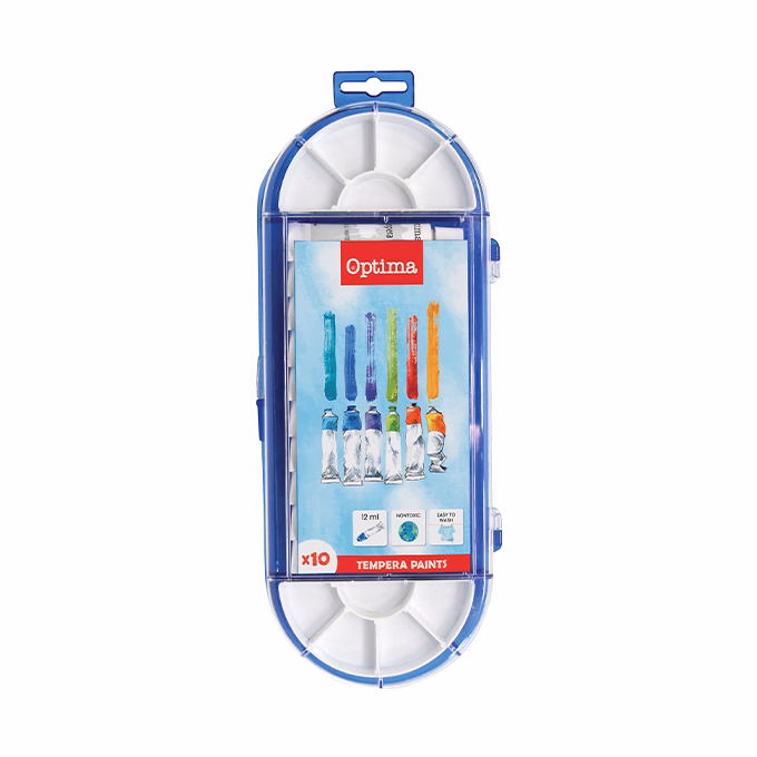 Tempera OPTIMA 10 ml színes színkeverő palettával 10 darabos