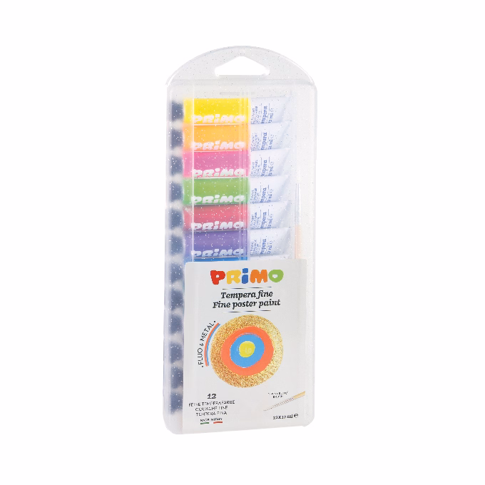 Tempera PRIMO 12 ml 4 neon + 8 metál 12 szín/készlet